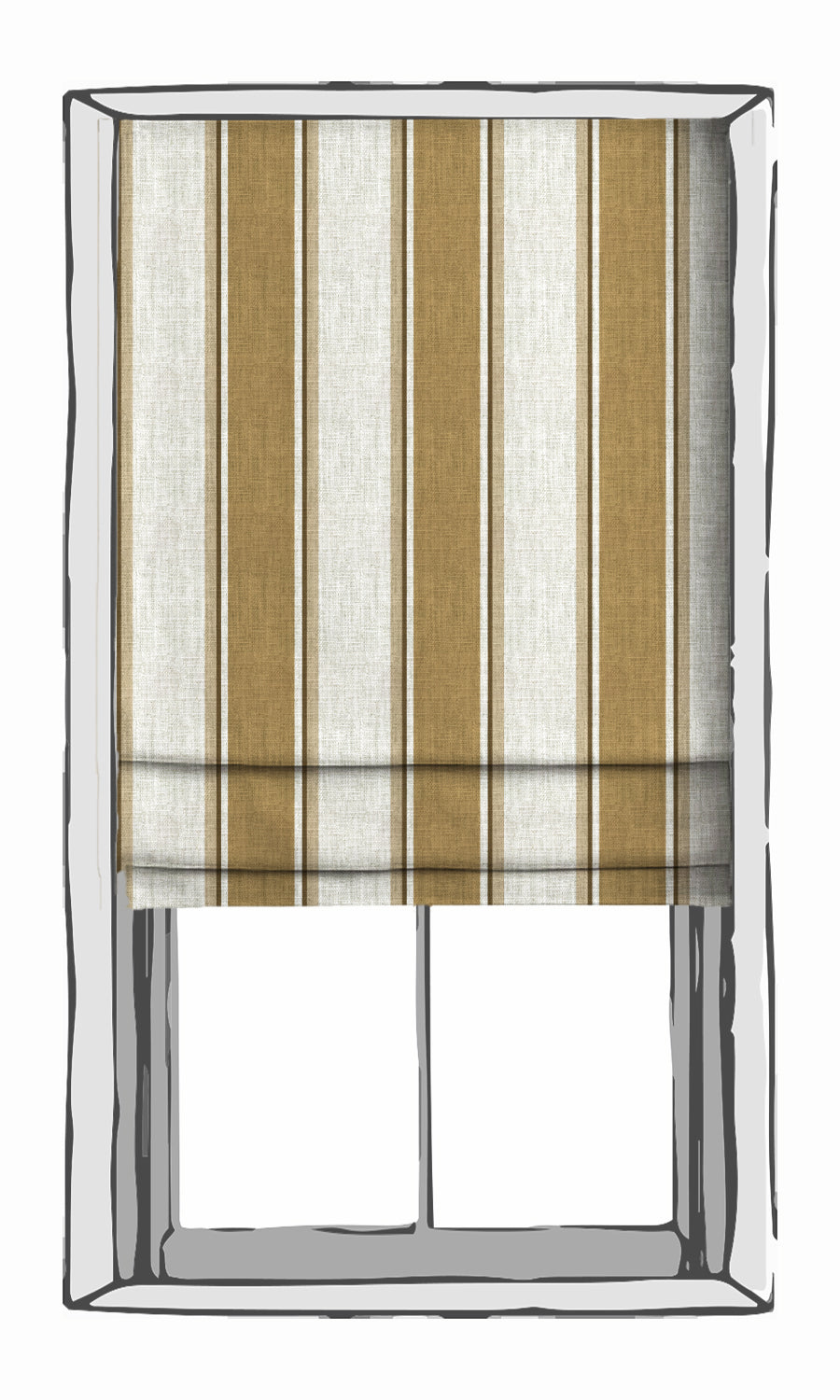 Striped Window Treatments Fabric By the Yard (Ochre Yellow/ White/ Brown)