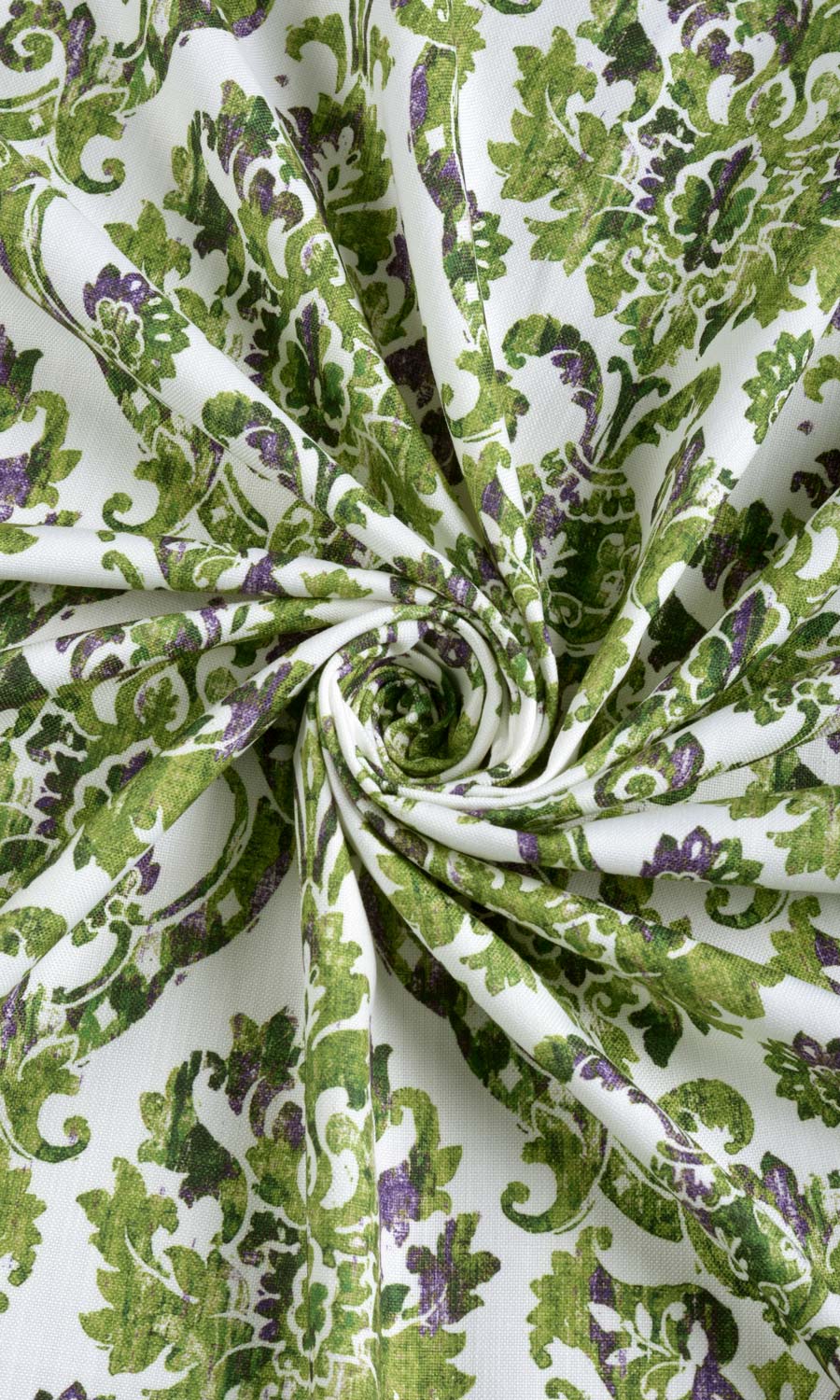 Damask Patterned Fabric Sample for Curtains & Drapes (Green/ Purple)