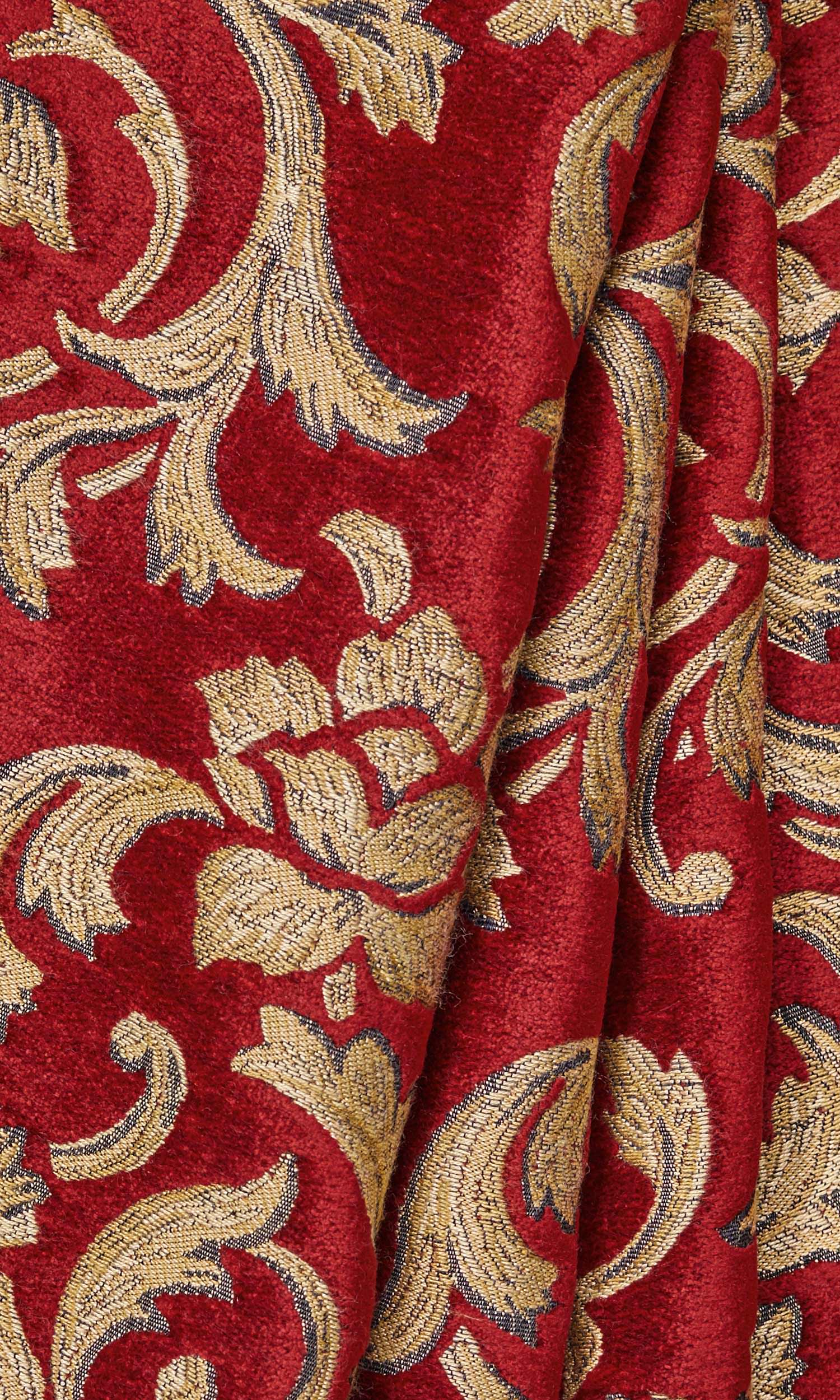 Floral Velvet Curtains for Living, Bedroom, Kitchen, Bathroom (Beige/ Red)
