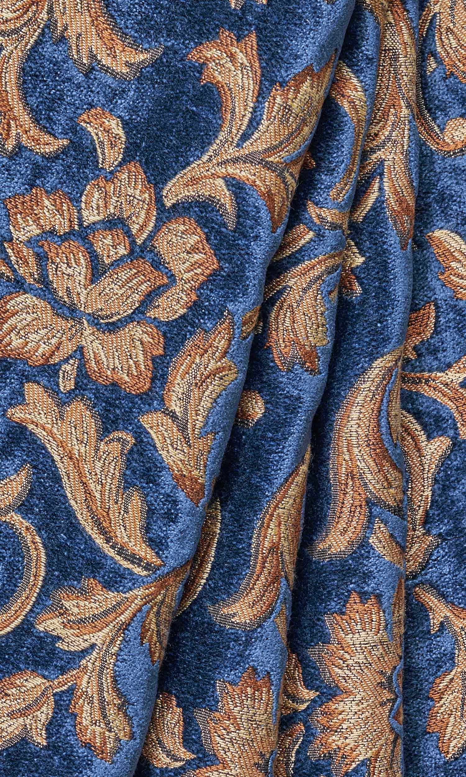 Floral Velvet Window Treatments Fabric Sample (Beige/ Brown/ Blue)
