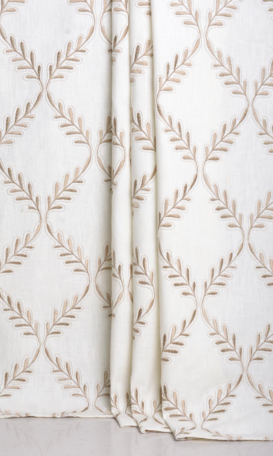 Poly-Linen Embroidered Home Décor Fabric By the Yard (White/ Cream)