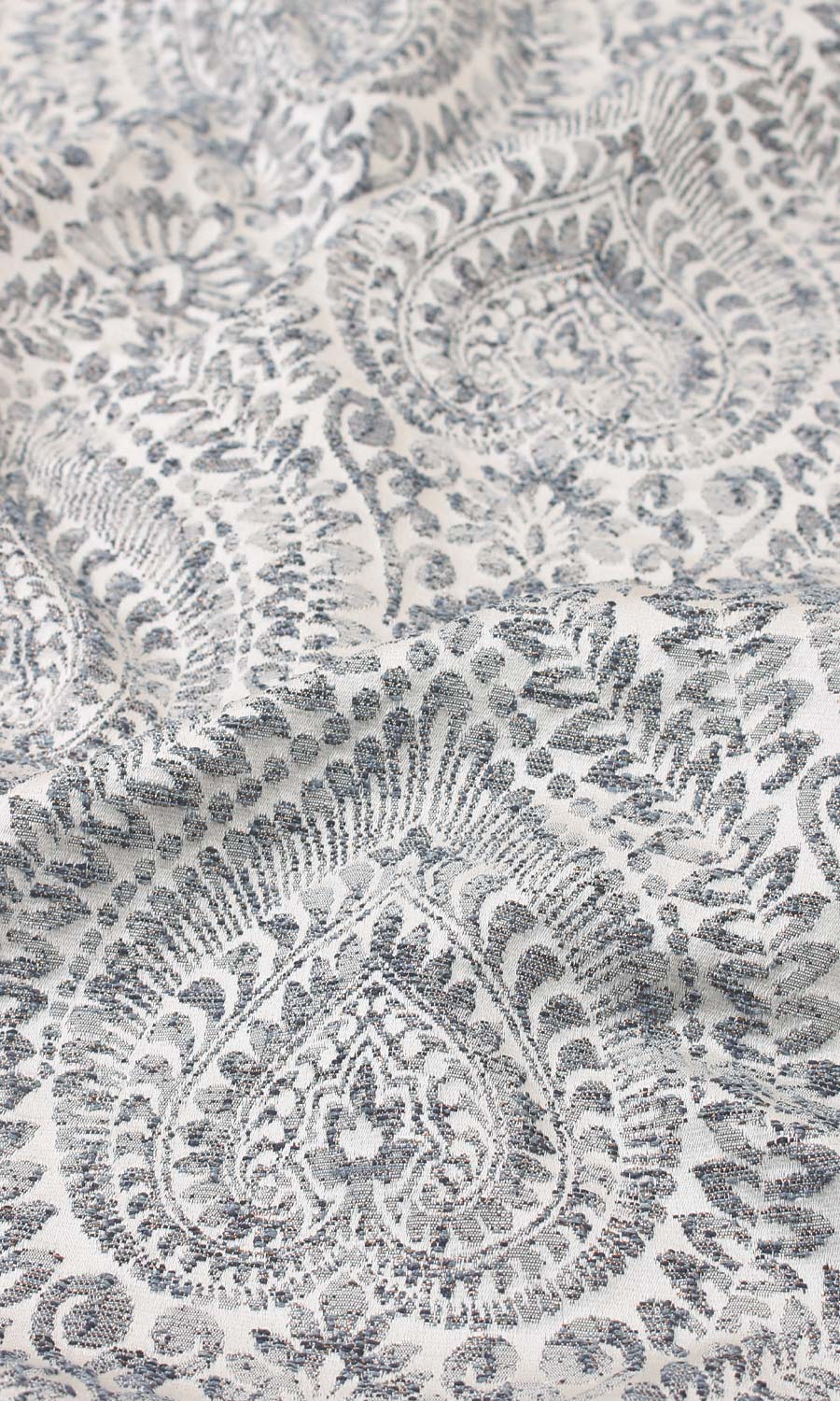 Textured Floral Home Textile Fabric Material By the Yard (Grey/ Deep Blue)