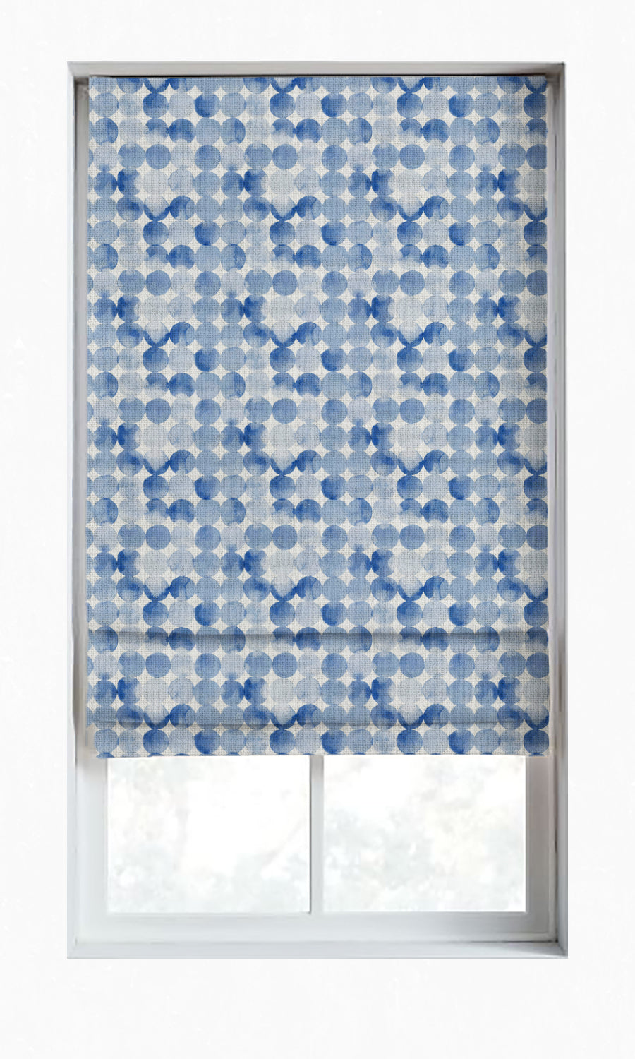 Polka Dot Window Treatments Fabric By the Metre (Eggshell White/ Blue)