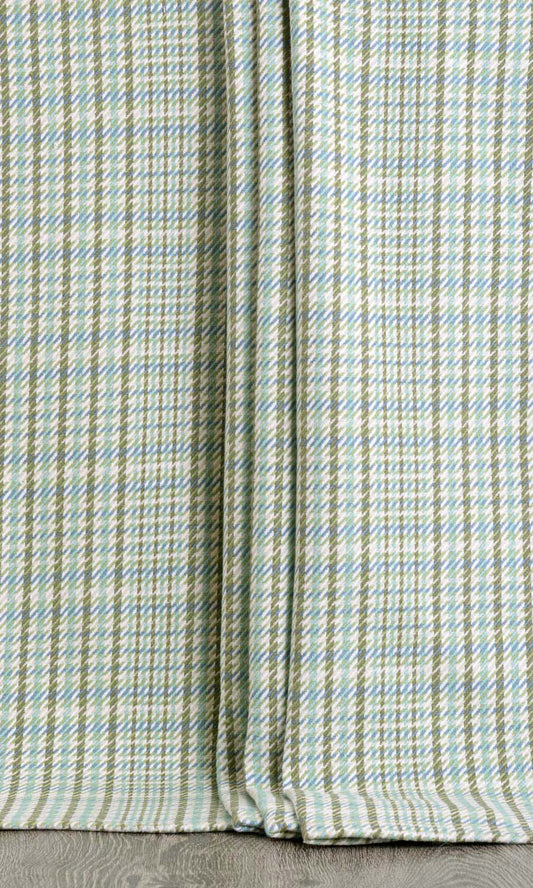Houndstooth Cotton Home Décor Fabric By the Yard (Green/ Blue)