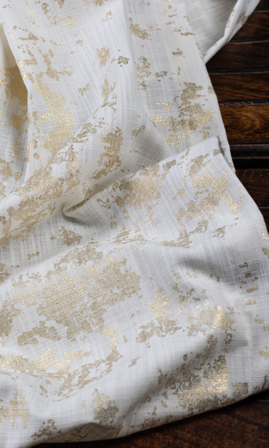 Metallic Abstract Print Fabric By the Yard for Curtains & Drapes (Cream/ Golden)