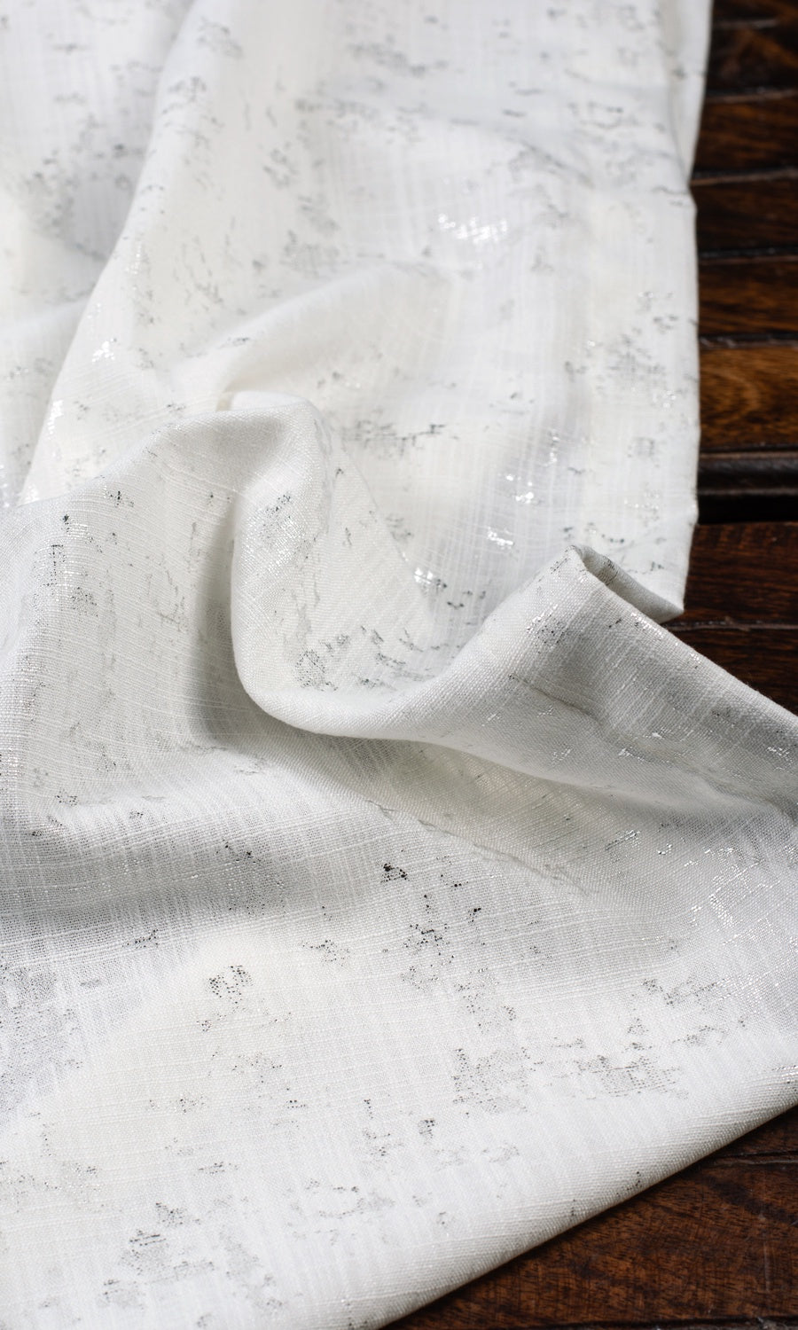 Metallic Abstract Print Fabric Material By the Yard (White/ Silver)