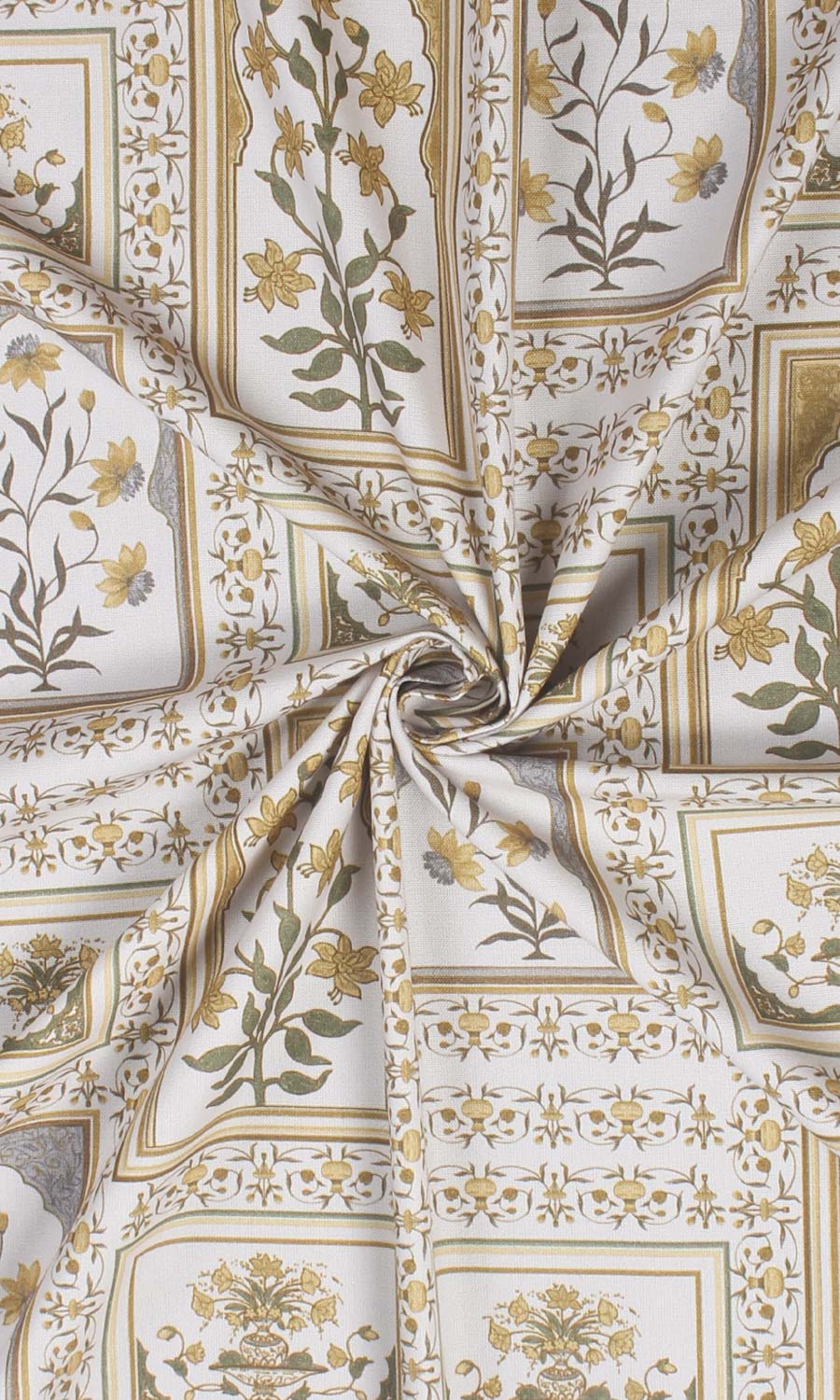 Floral Cotton Home Textile Fabric Material Sample (Grey/ Yellow)