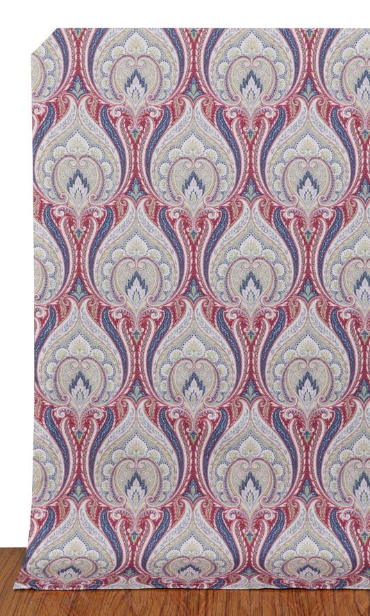 Floral Damask Home Décor Fabric By the Yard (Red/ Blue)