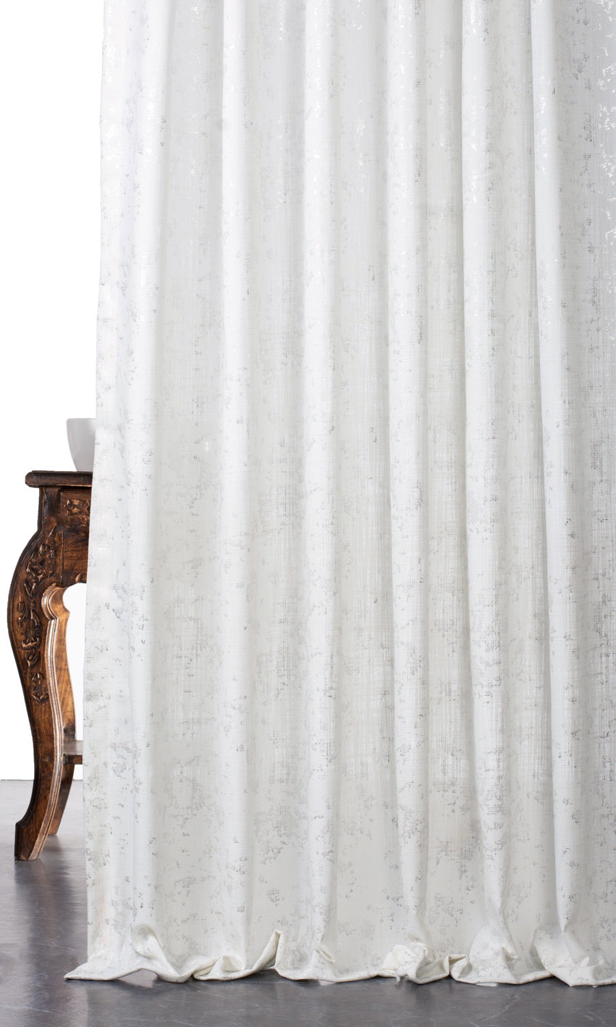 Metallic Abstract Print Window Treatments Fabric By the Yard (White/ Silver)