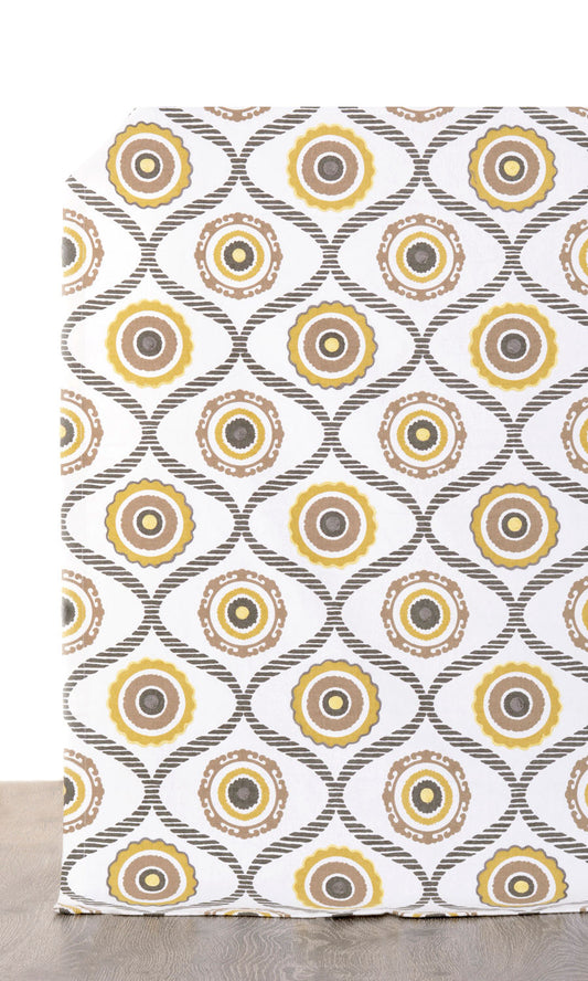 Printed Cotton Drapes (Ocher Yellow/ Gray/ Brown)