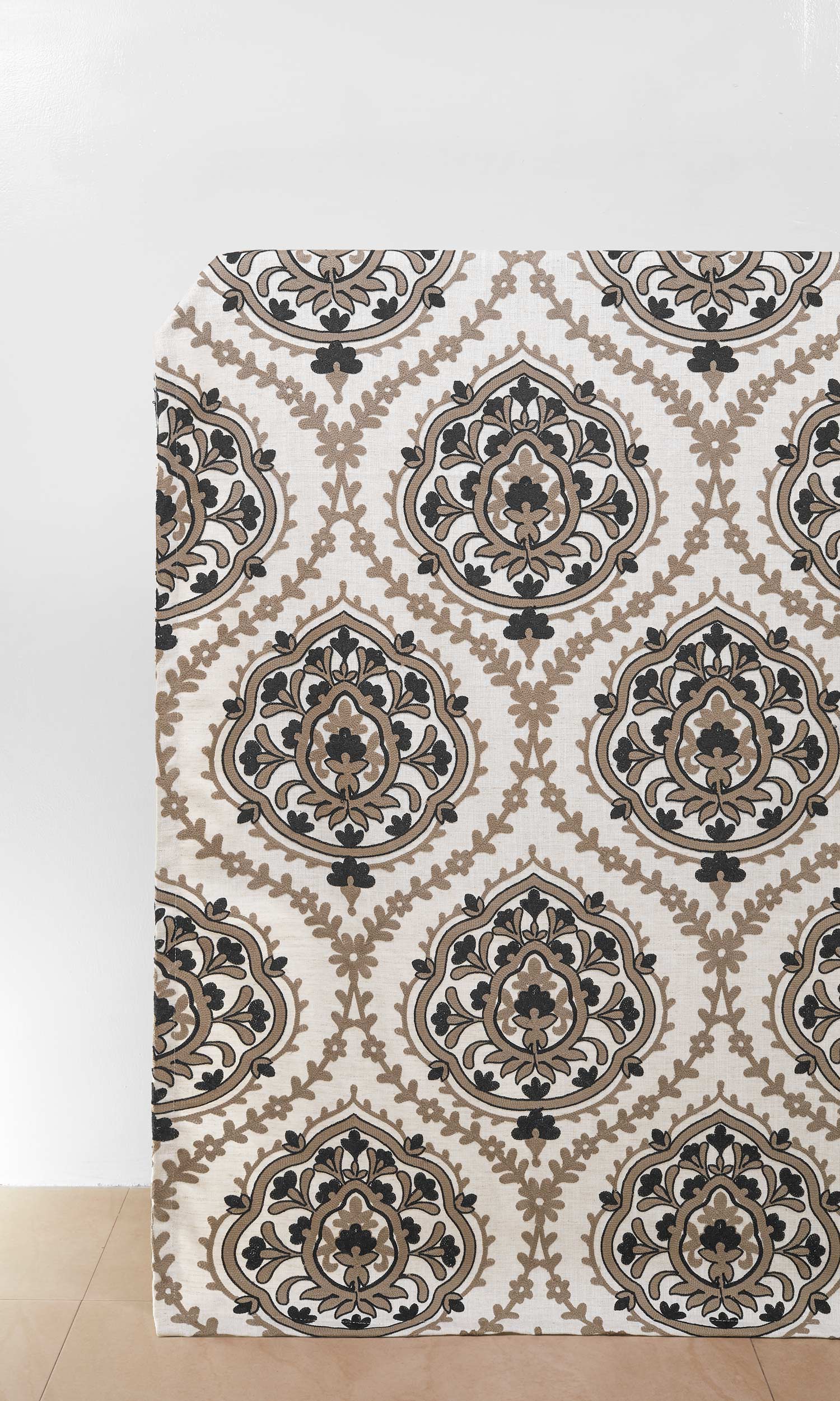 Damask Embroidered Home Décor Fabric By the Metre (Brown/ Black/ White)