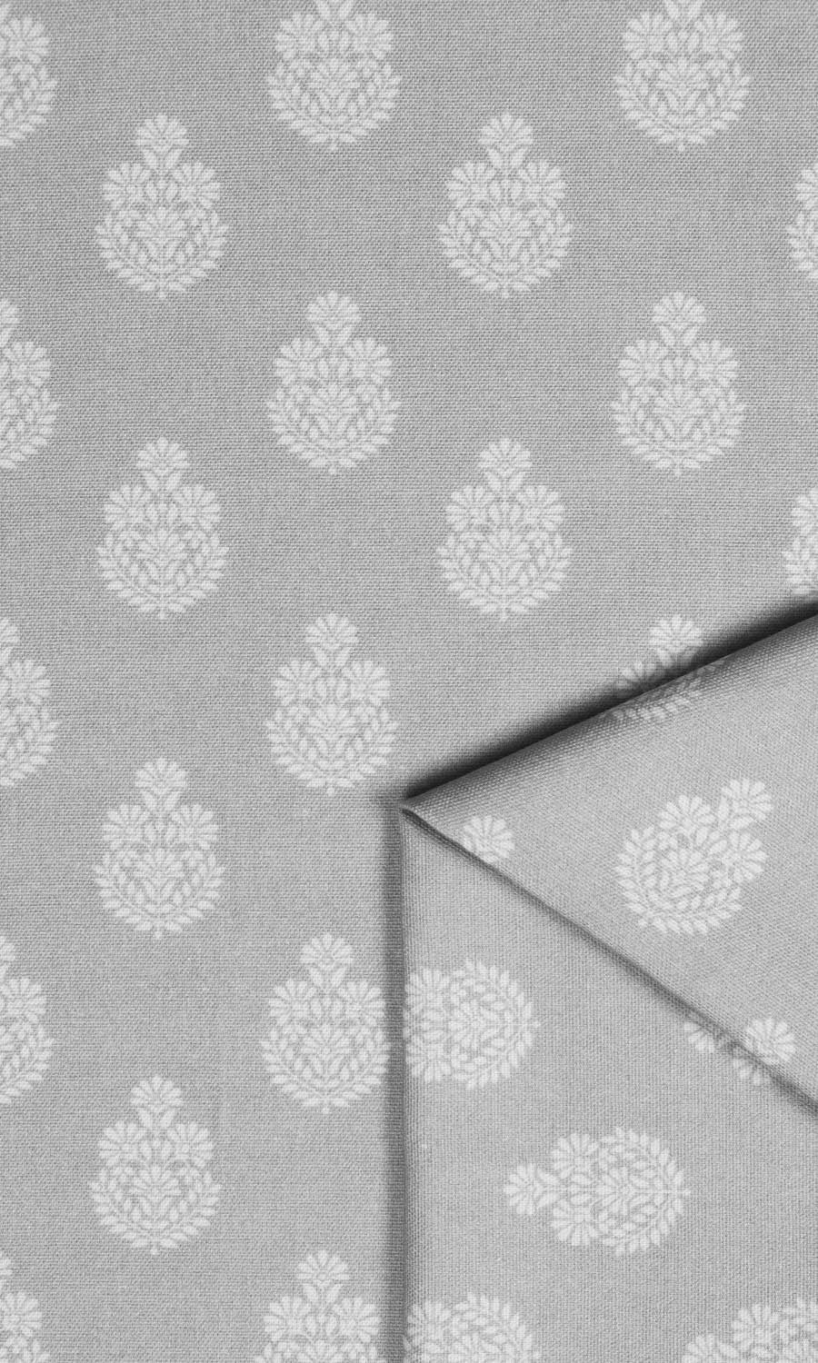 Floral Cotton Fabric Material By the Yard (Silver Grey)