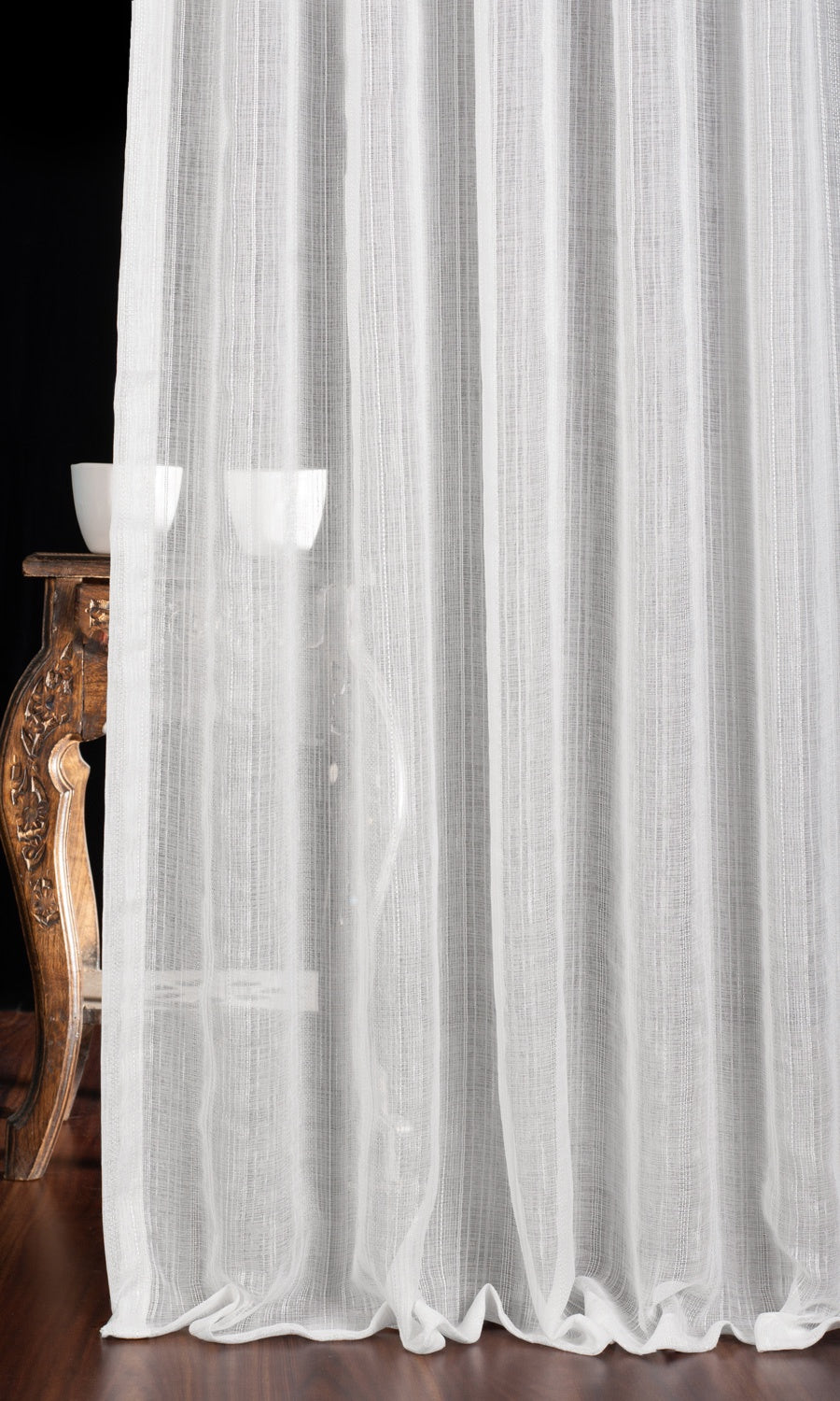 Textured Striped Sheer Window Treatments Fabric By the Yard (White)