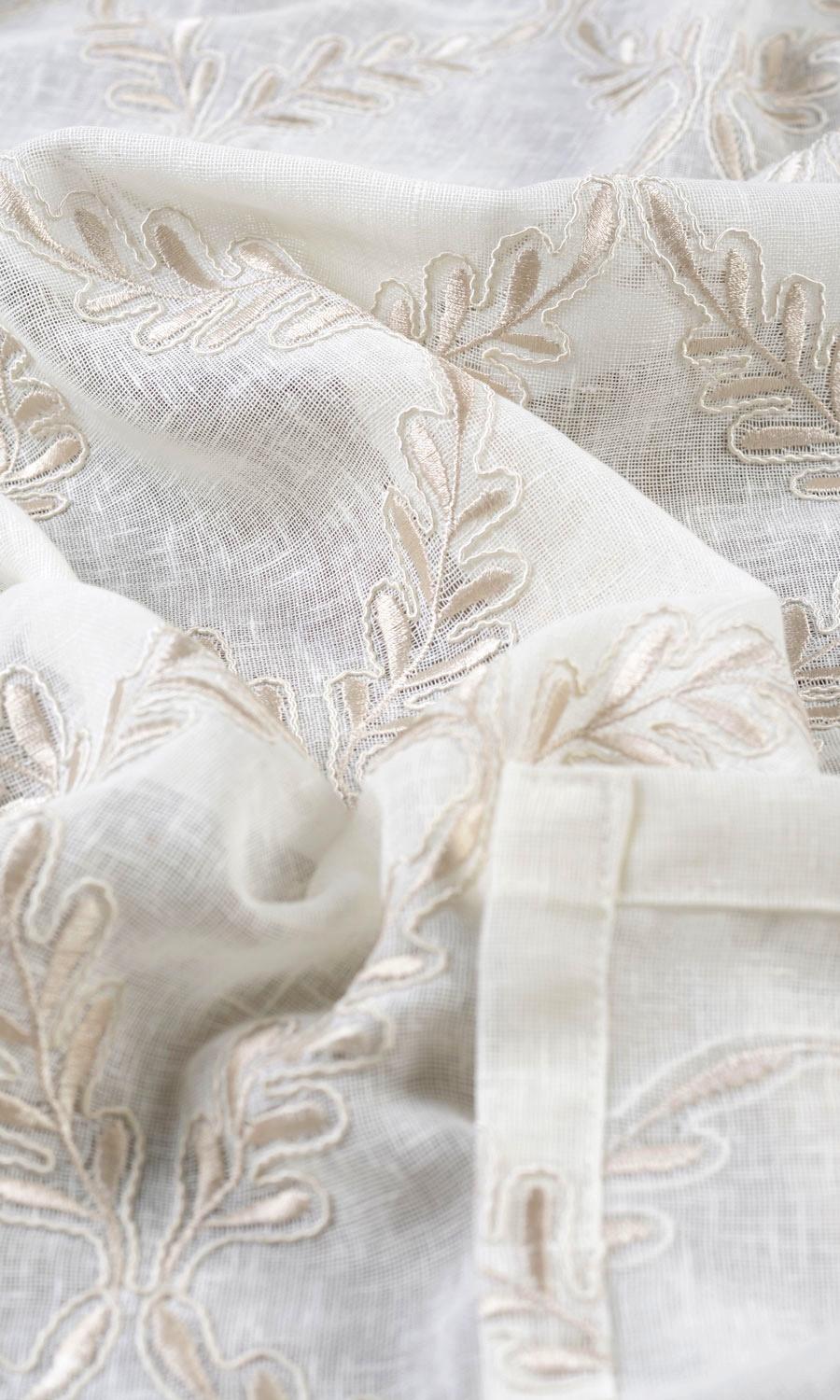 Sheer Floral Embroidered Home Textile Fabric Material By the Yard (White/ Beige)