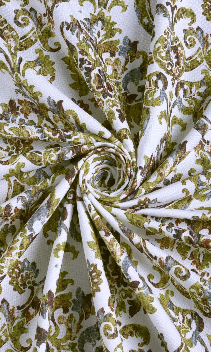 Damask Print Fabric Sample for Curtains & Drapes (Yellow/ Green/ Brown)