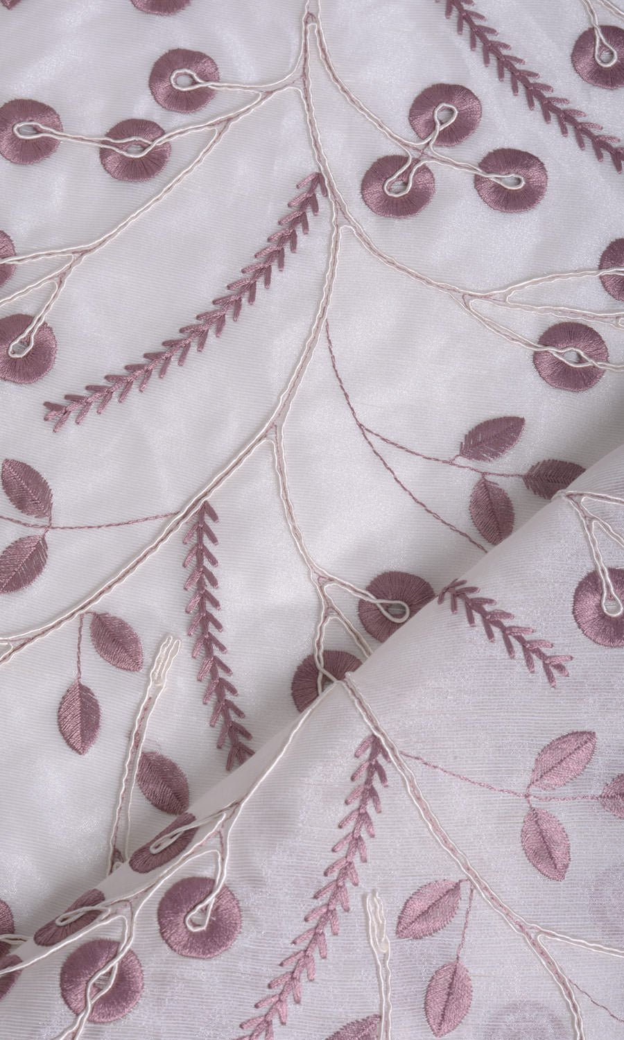 Nature Inspired Fabric By the Metre for Curtains & Drapes (White/ Pink)