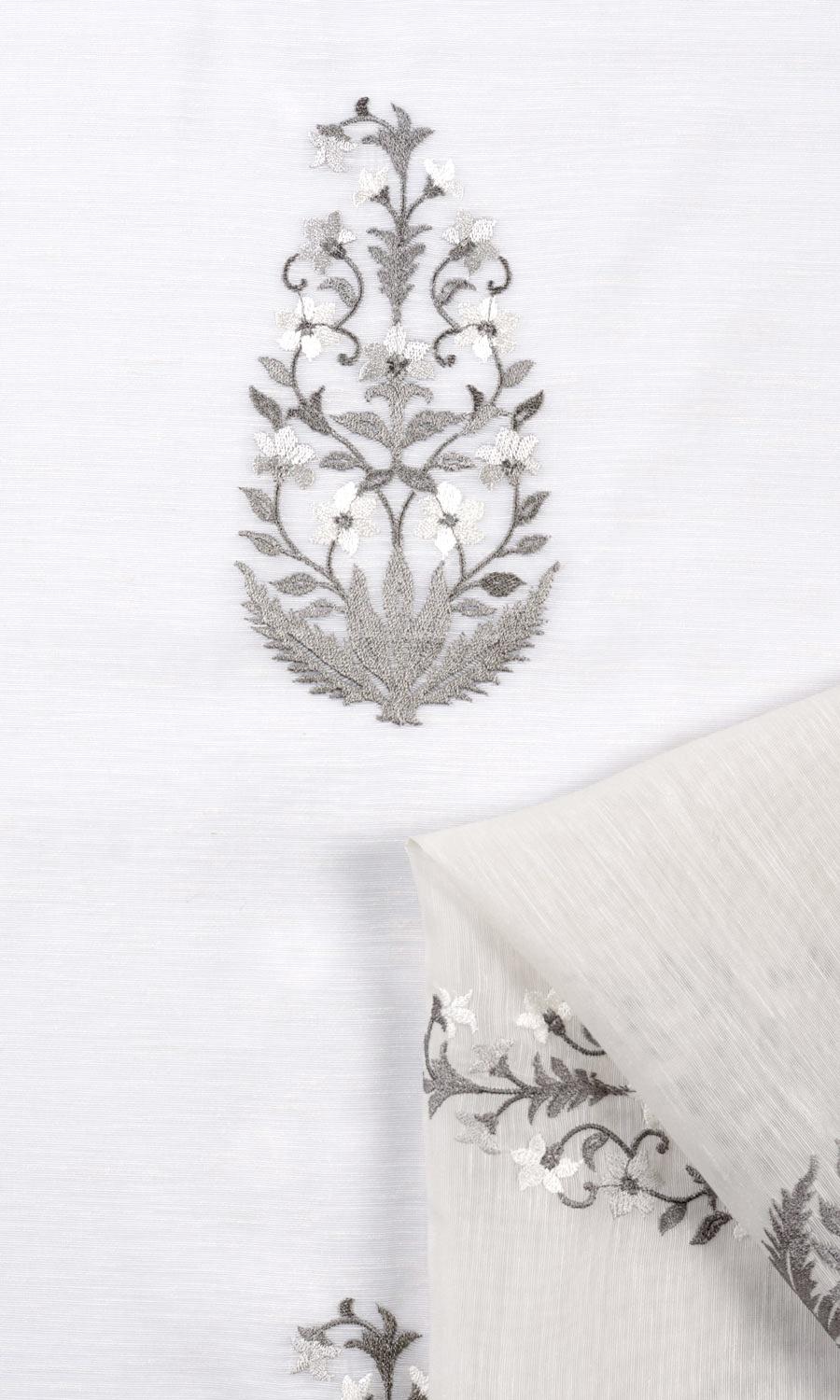 Sheer Floral Paisley Window Treatments Fabric By the Yard (White/ Gray)