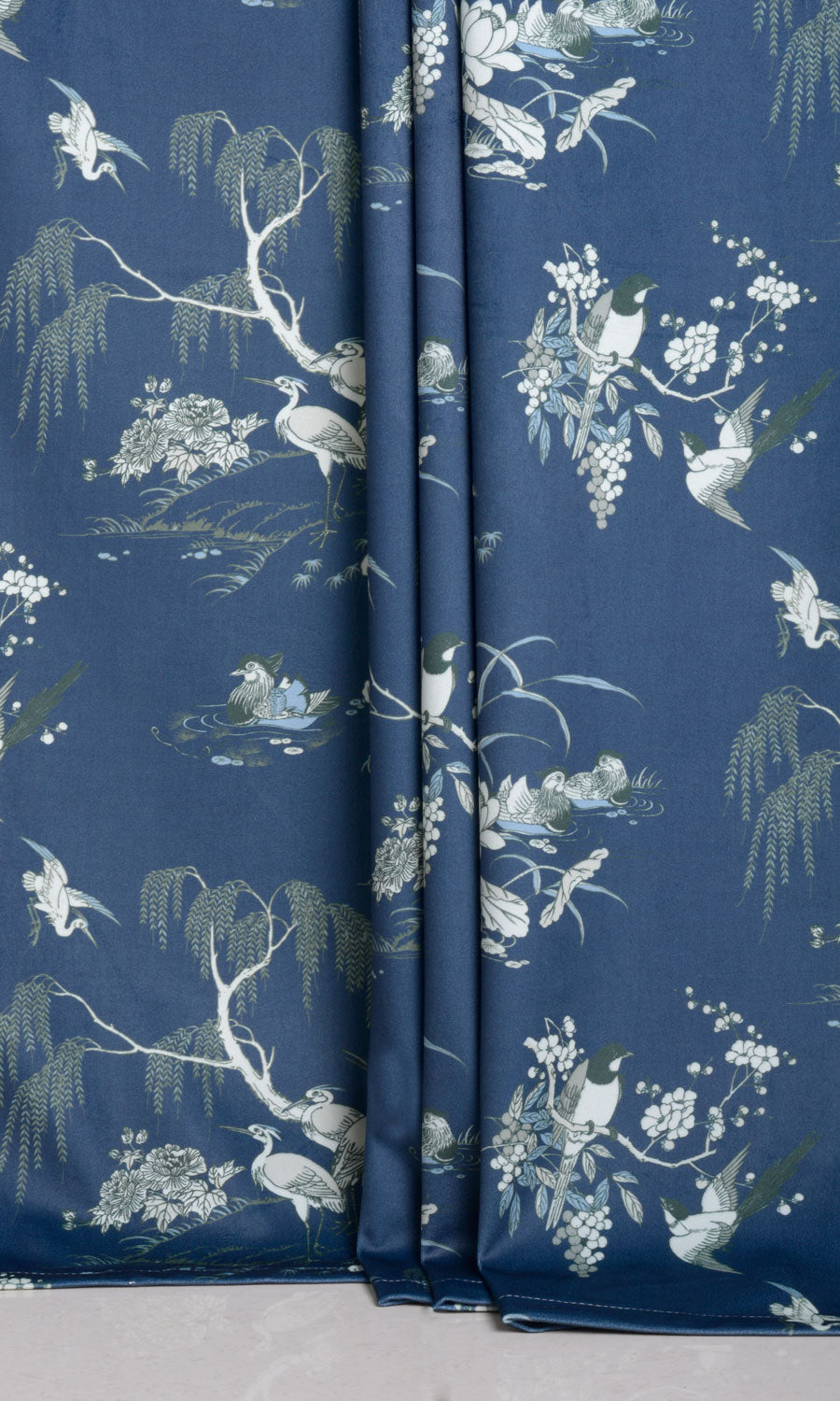 Chinoiserie Toile Velvet Home Décor Fabric Sample (Navy Blue)