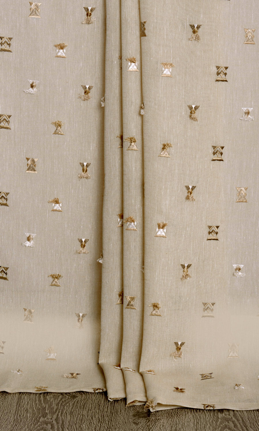 Embroidered Semi-Sheer Home Textile Fabric Material Sample (Beige/ Brown)
