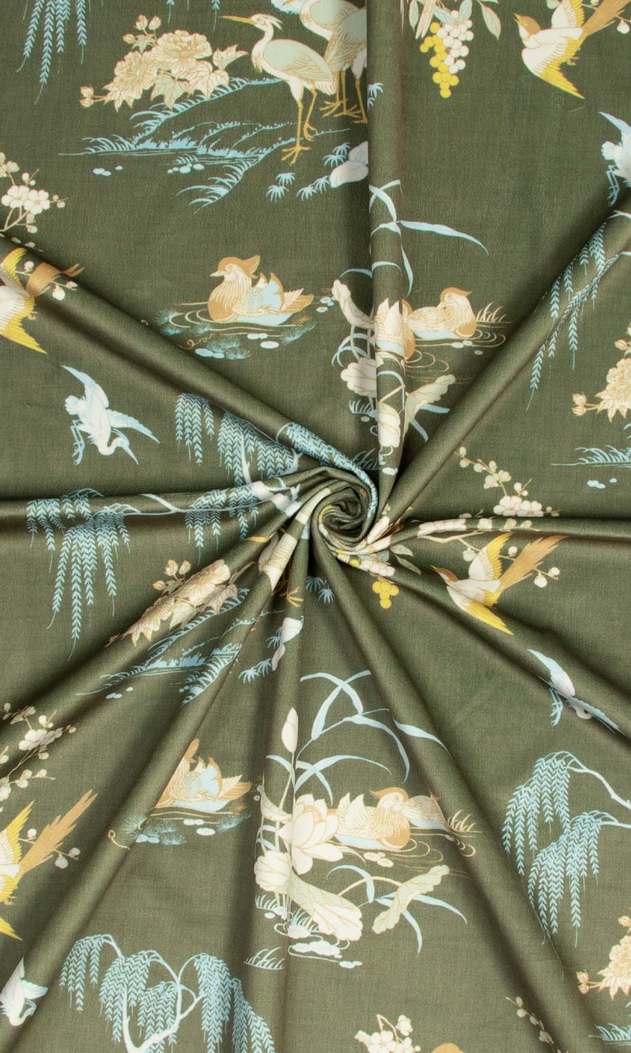 Chinoiserie Toile Velvet Window Treatments Fabric By the Yard (Olive Green)