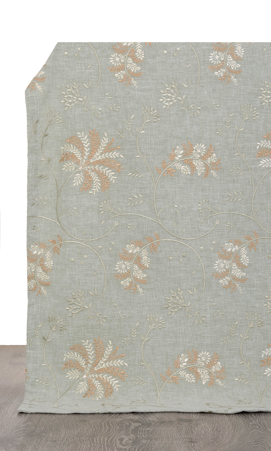 Floral Embroidery Window Treatments Fabric By the Yard (Gray-Green)