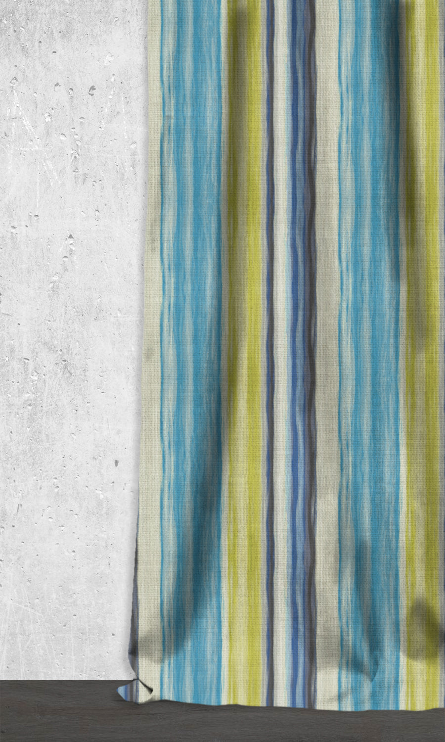 Striped Window Treatments Fabric By the Metre (Sky Blue/ Cobalt/ Green)