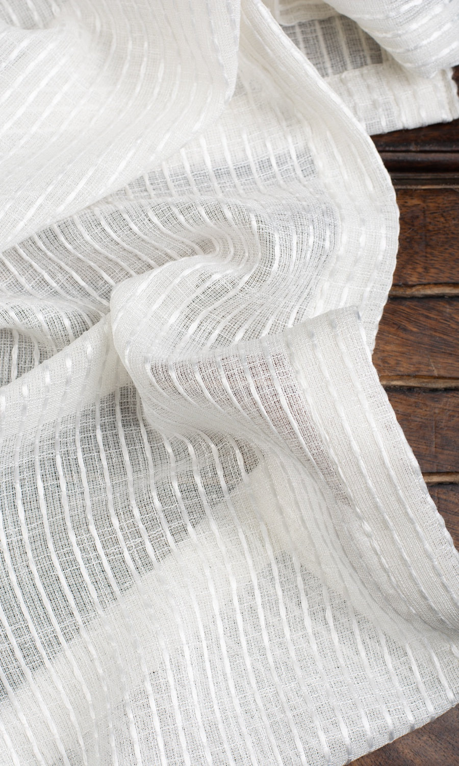 Embroidered Striped Sheer Home Textile Fabric Material By the Yard (White)