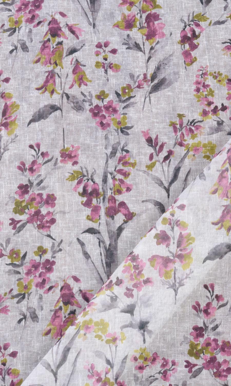 Sheer Floral Print Window Treatments Fabric By the Yard (Pink/ Grey)