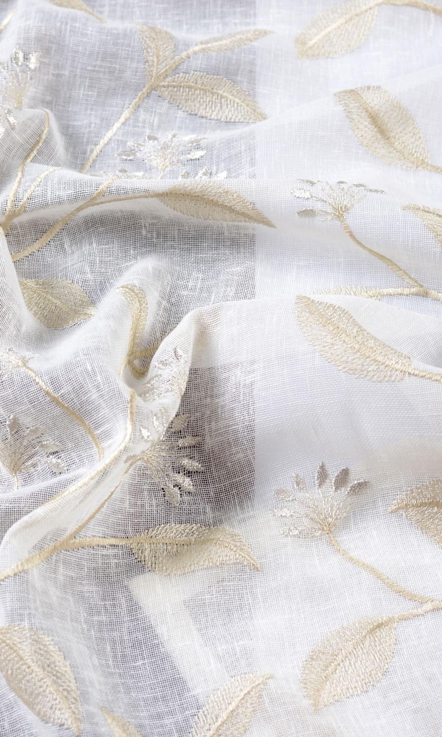 Sheer Floral Embroidered Fabric Sample for Curtains & Drapes (White/ Beige)