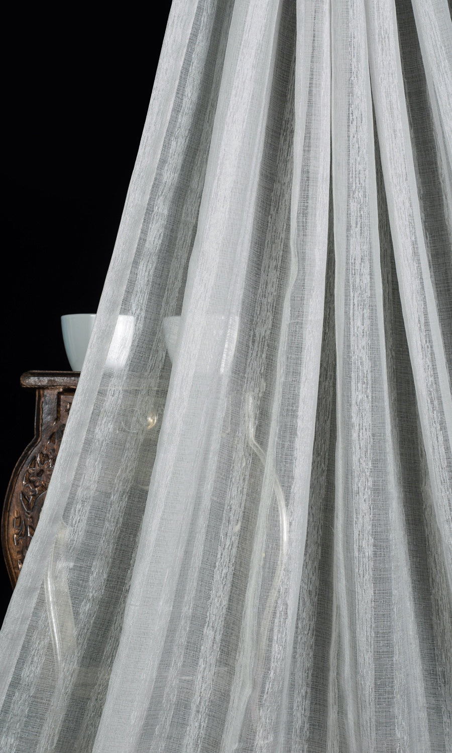Striped Sheer Home Textile Fabric Material Sample (Grey)