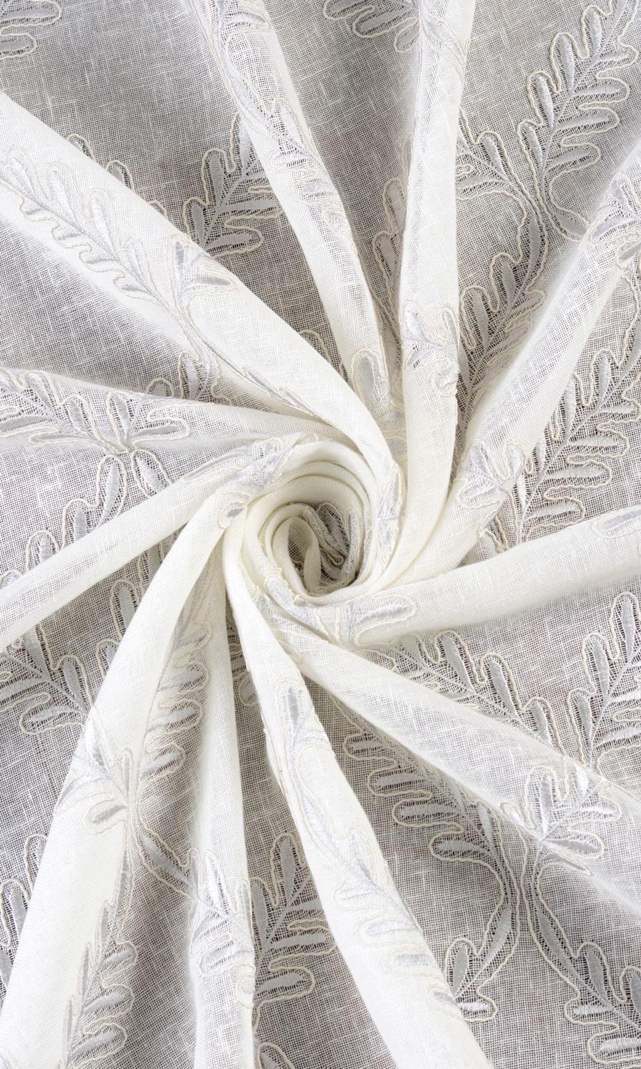 Sheer Floral Embroidered Fabric Material By the Yard (White/ Cream)