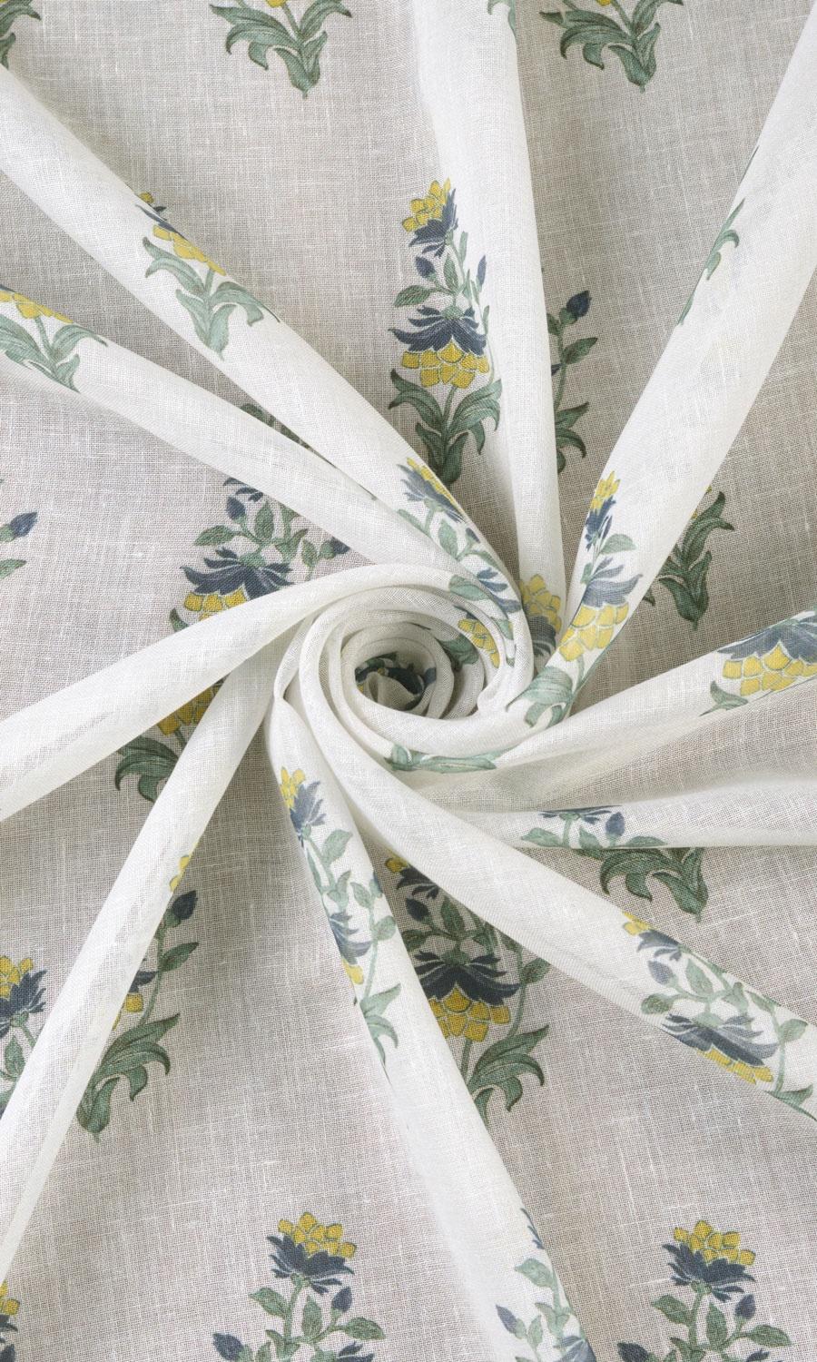 Sheer Floral Home Textile Fabric Material By the Yard (White/ Green/ Yellow)