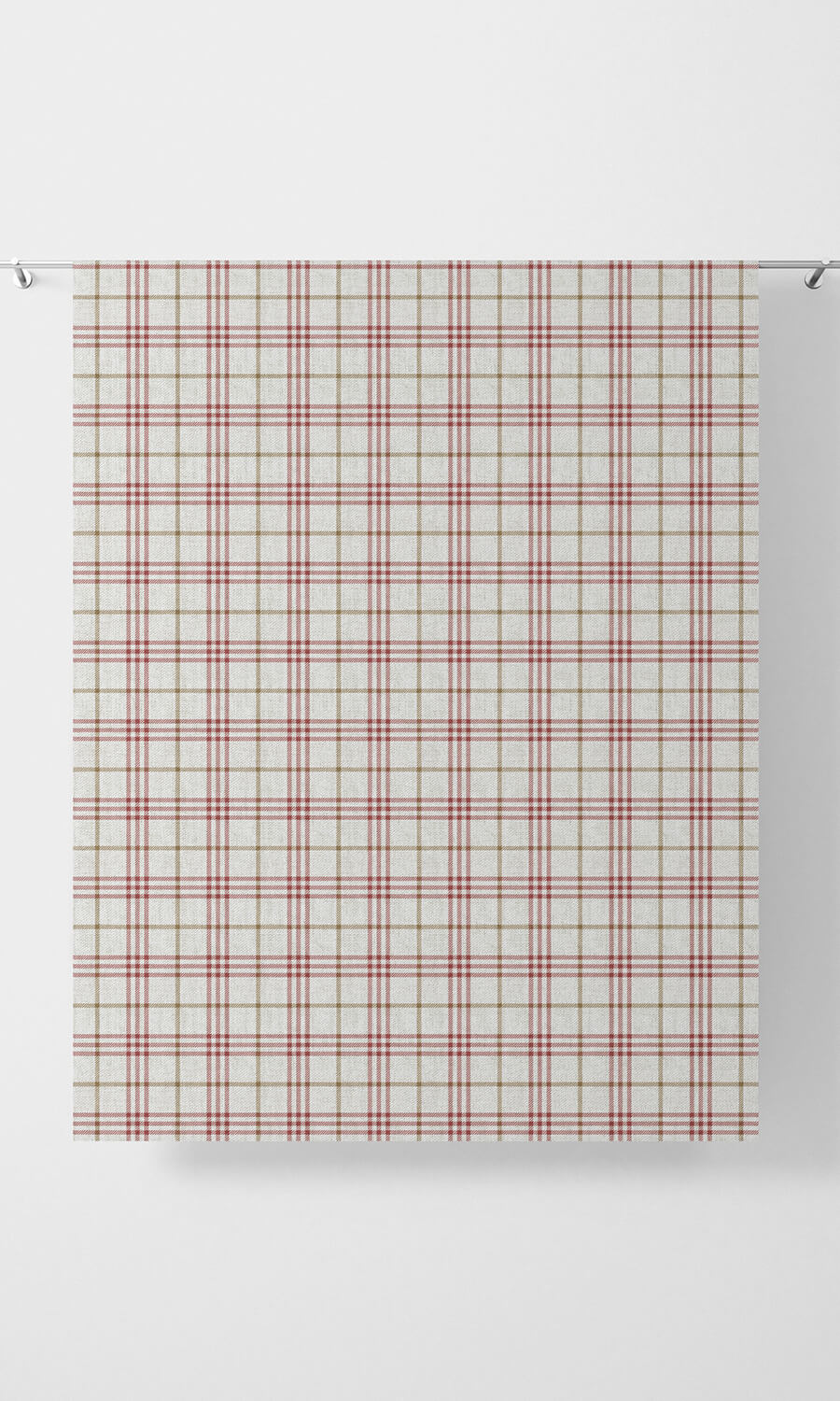 Modern Check Fabric Material By the Yard (Linen White/ Red)