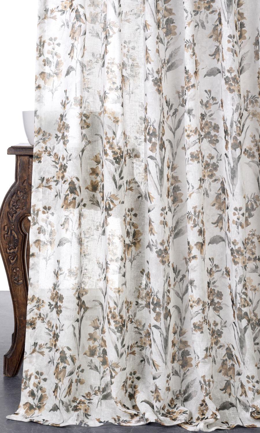 Sheer Floral Print Home Décor Fabric By the Yard (Beige/ Brown)
