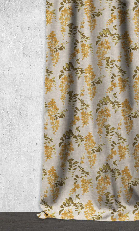 Dimout Floral Home Décor Fabric By the Yard (Honey Yellow/ Grey)