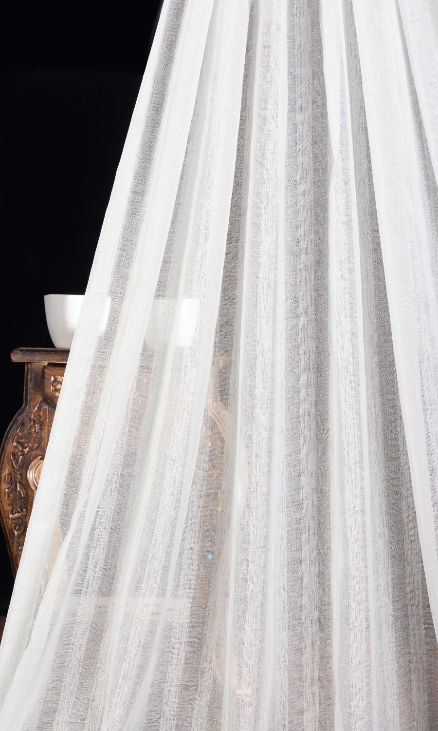 Textured Striped Sheer Home Décor Fabric By the Yard (White)