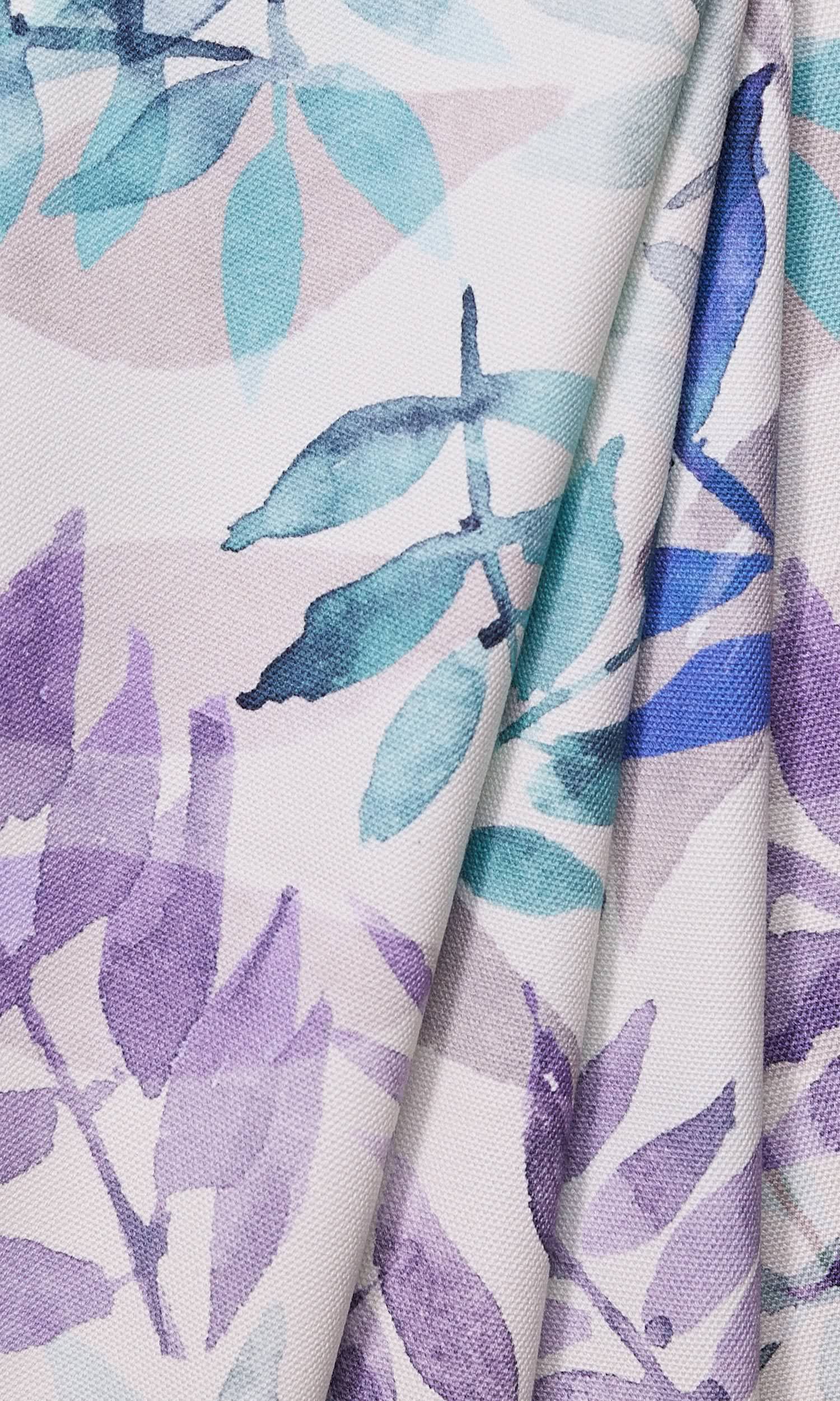 Floral Cotton Window Treatments Fabric Sample (Purple/ Blue/ Gray)