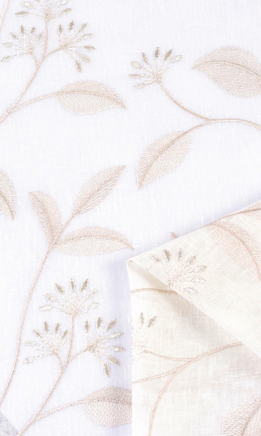Sheer Floral Embroidered Home Textile Fabric Material By the Yard (White/ Beige)