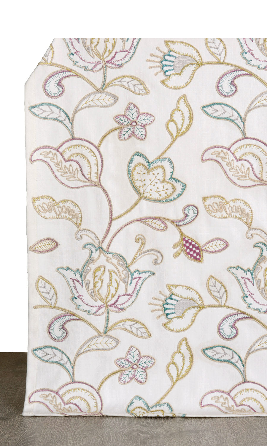 Vine Embroidered Window Treatments Fabric By the Yard (White/ Green/ Pink)