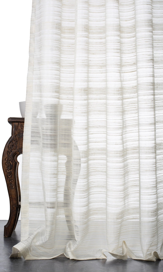 Striped Sheer Home Décor Fabric By the Yard (Ivory/ Cream)
