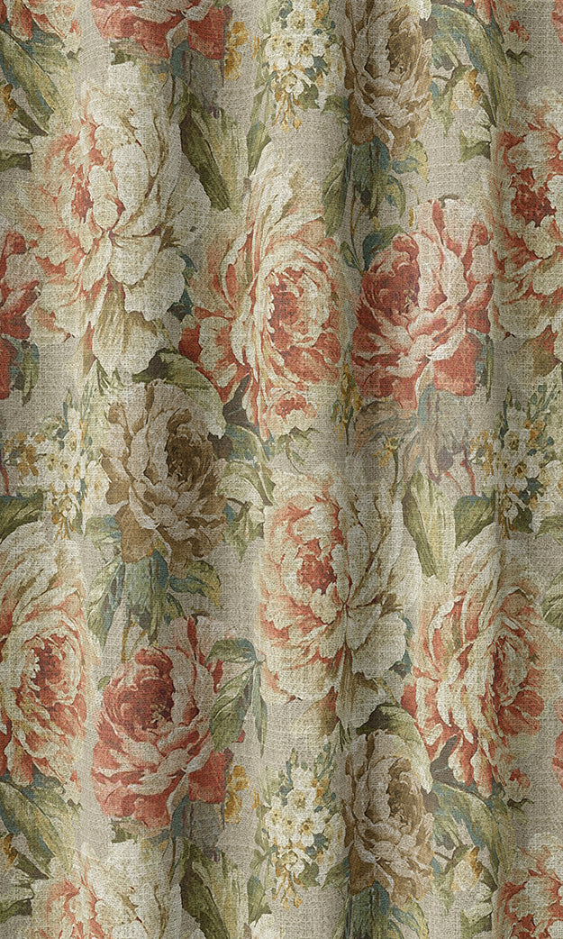 Country Floral Home Textile Fabric Material Sample (Green/ Red/ Brown)