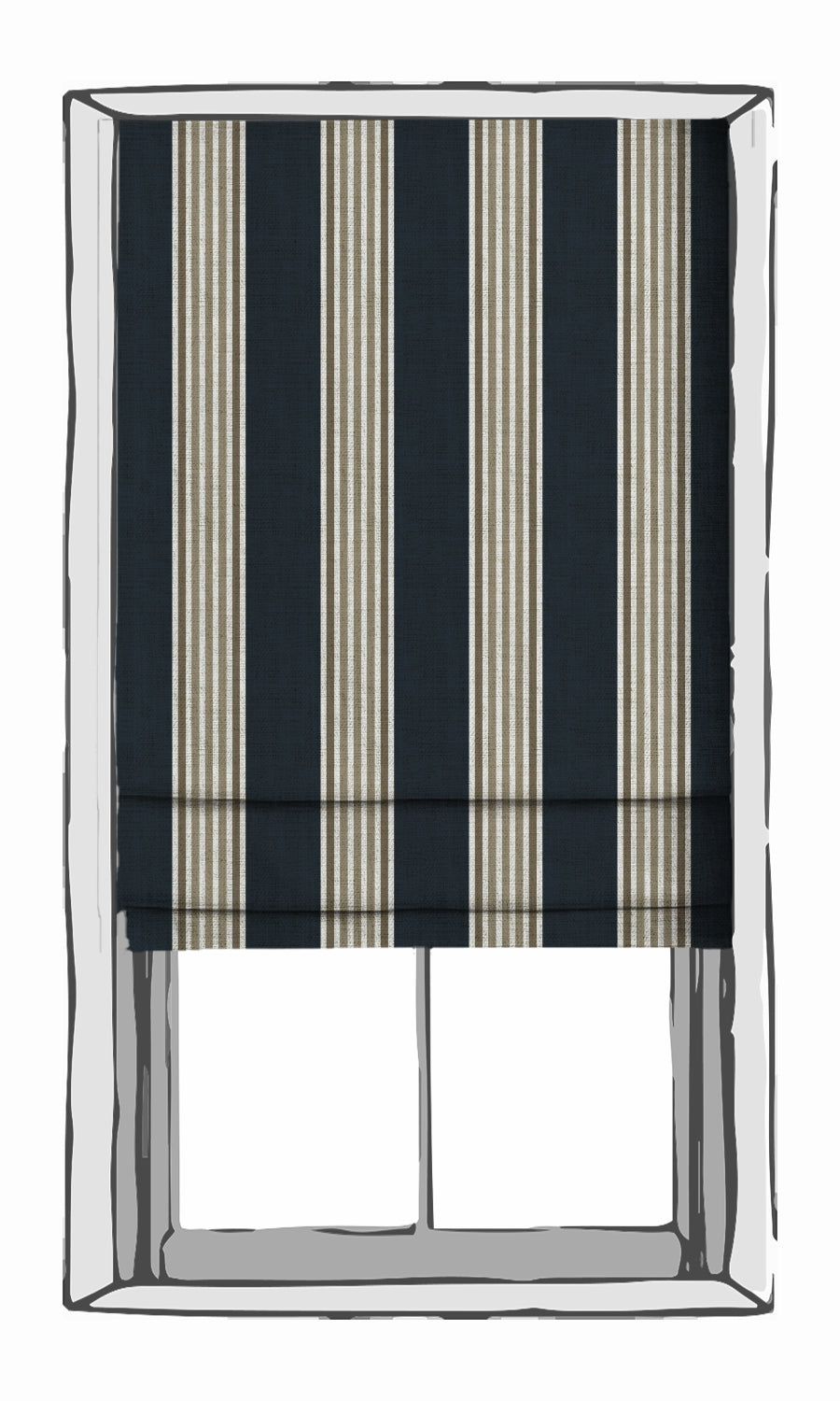Modern Striped Fabric Material By the Metre (Navy Blue/ Brown)