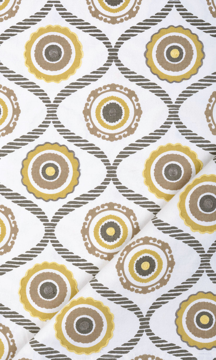 Printed Cotton Window Treatments Fabric By the Yard (Ocher Yellow/ Gray/ Brown)