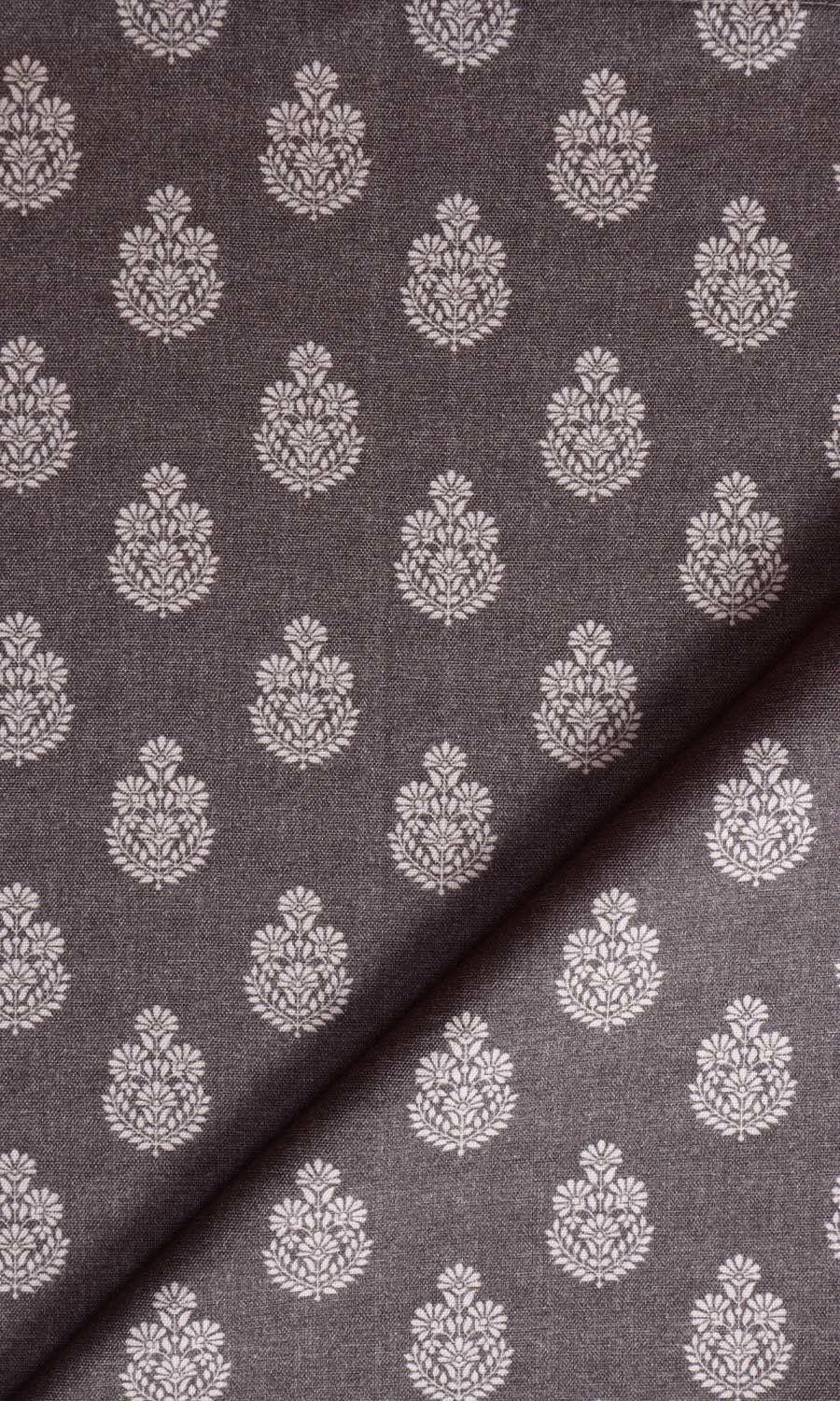 Floral Cotton Fabric Material By the Yard (Charcoal Grey)