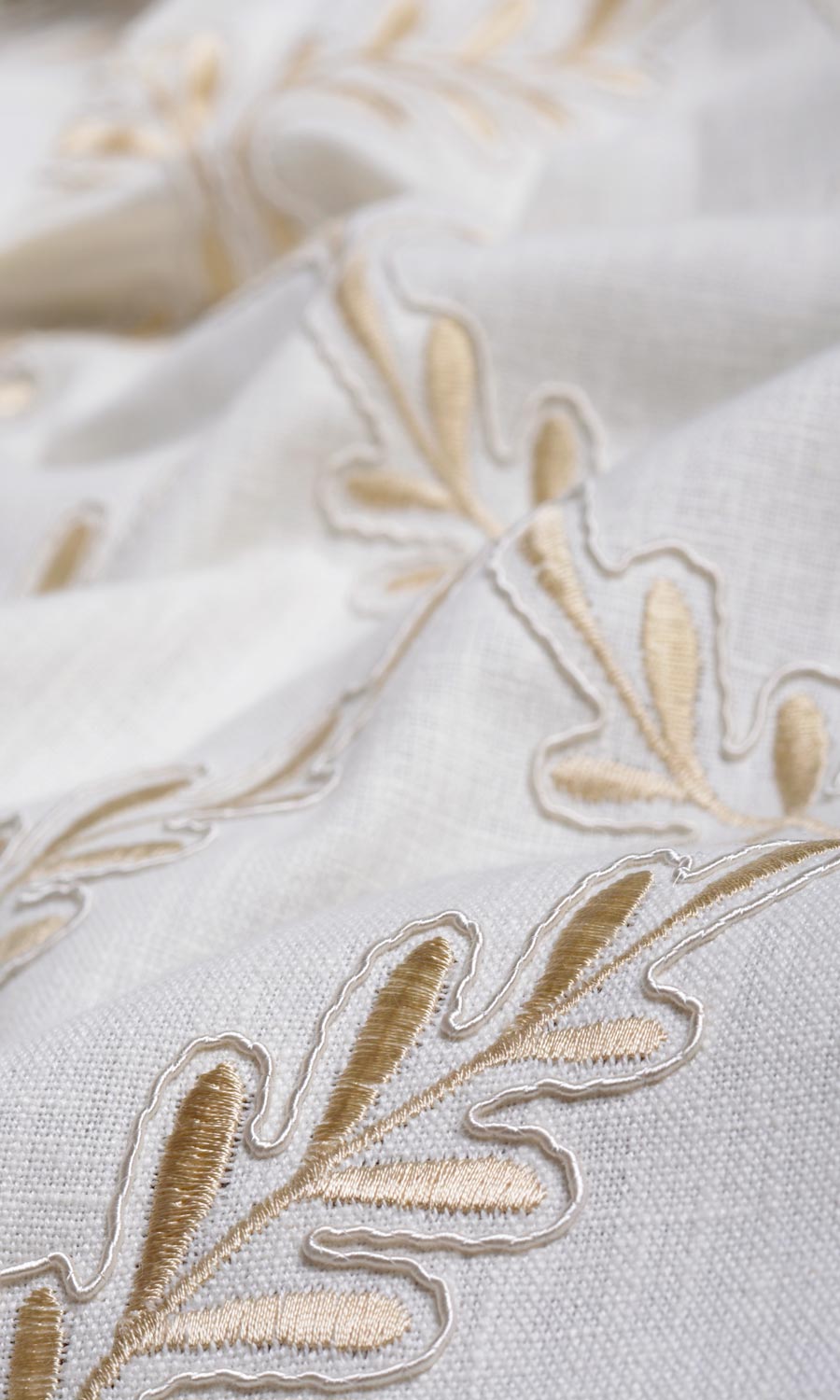 Poly-Linen Embroidered Home Textile Fabric Material By the Yard (White/ Cream)