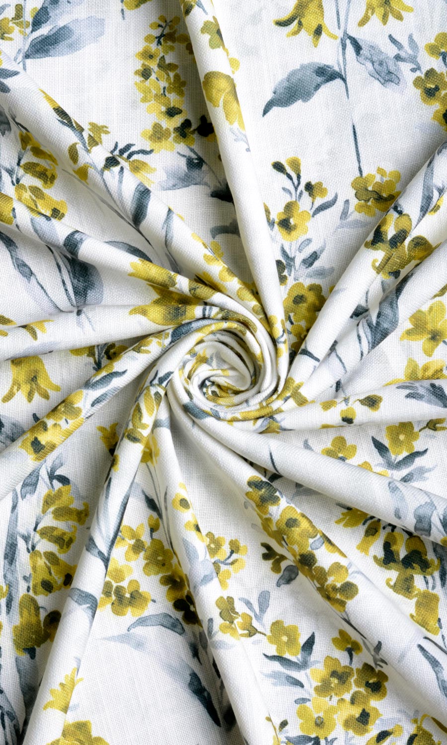 Floral Print Fabric By the Yard for Curtains & Drapes (Yellow/ Gray)