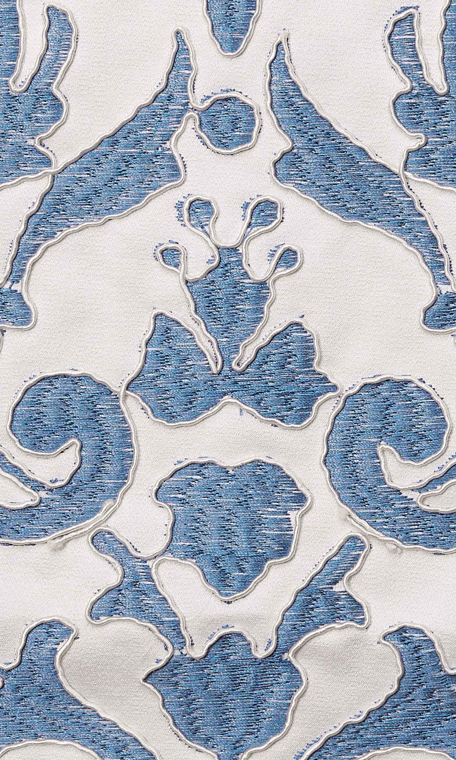 Damask Home Textile Fabric Material Sample (White/ Blue)