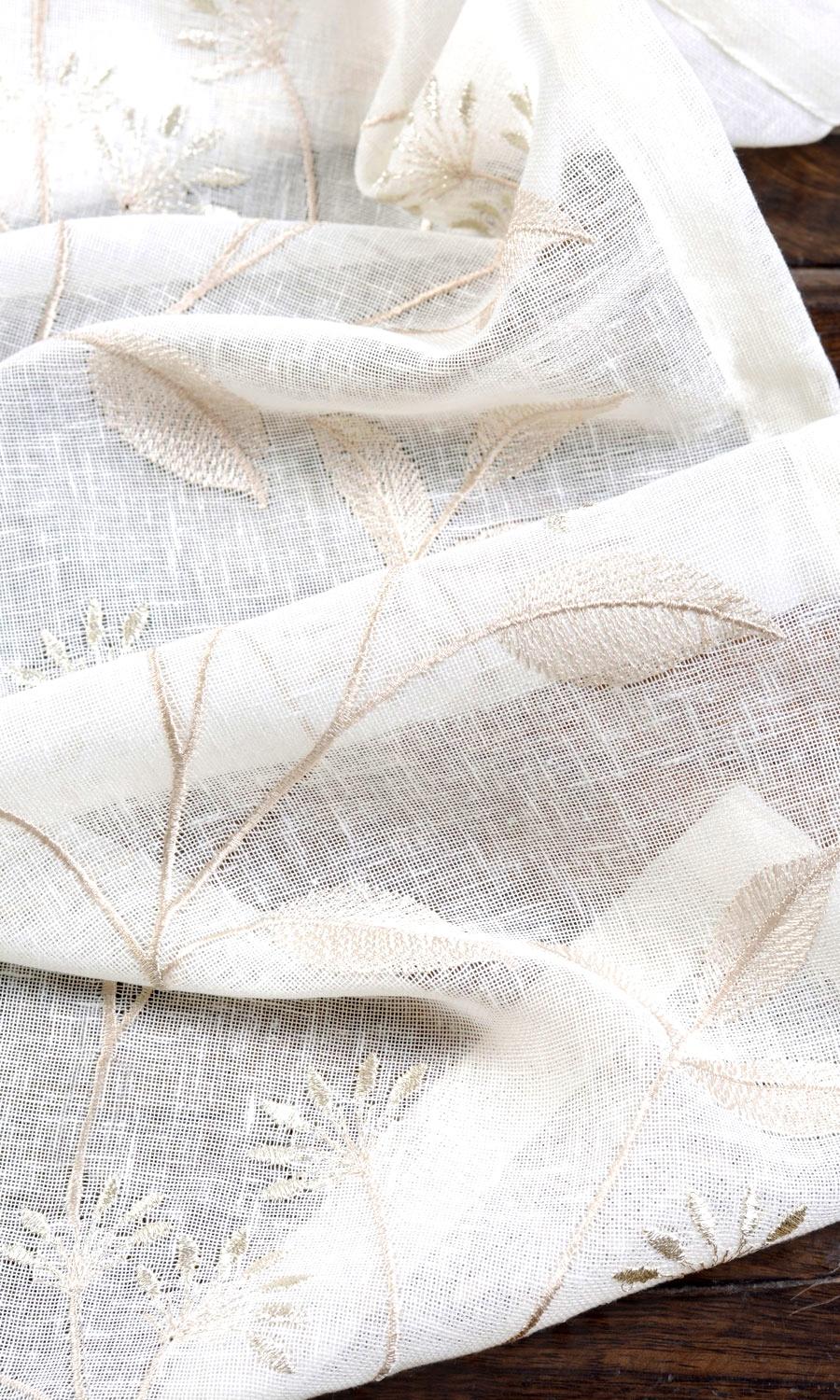 Sheer Floral Embroidered Fabric Material By the Yard (White/ Beige)