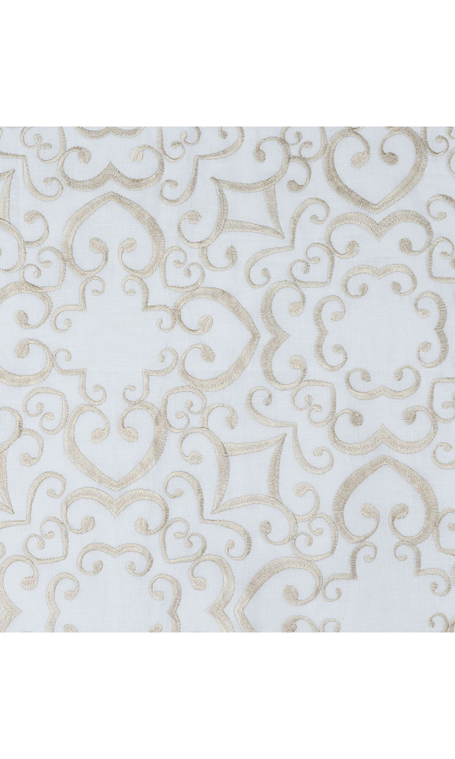 Floral Embroidered Linen Home Textile Fabric Material By the Metre (White/ Ivory)