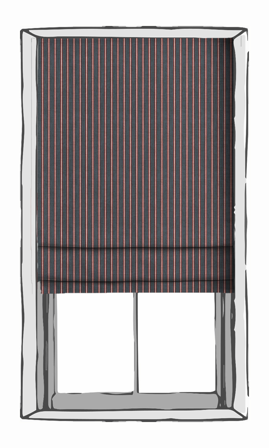 Striped Print Window Treatments Fabric By the Yard (Slate Grey/ Red)
